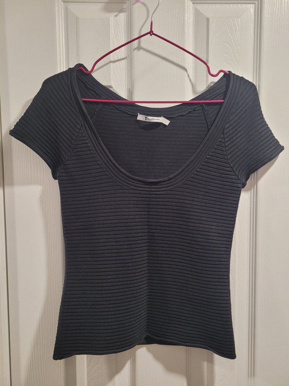 Alexander Wang Black Ribbed Scoop Neck Top Size Medium